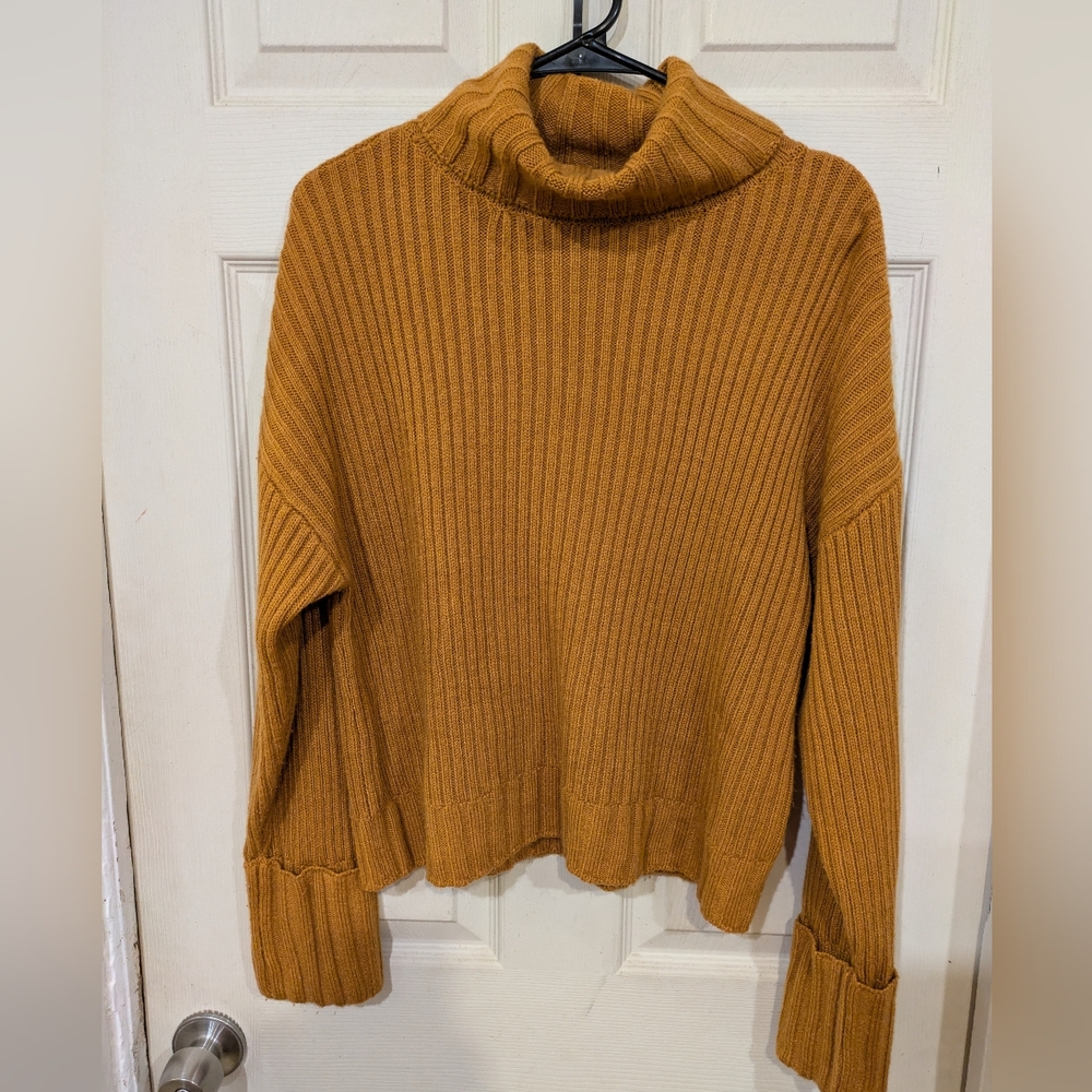 Nine West Large Ribbed Mustard Turtleneck Sweater